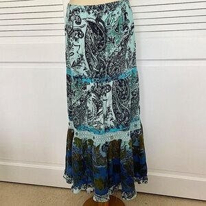 Forbidden Los Angeles Maxi Skirt Boho Tired Stone Embroidered